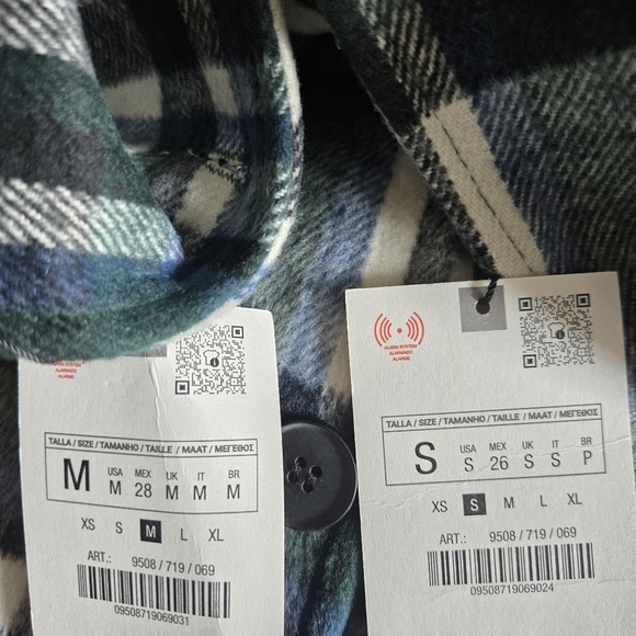 New Zara Plaid Patch Pocket Ecru/Green Shacket Jacket NWT - Picture 11 of 11